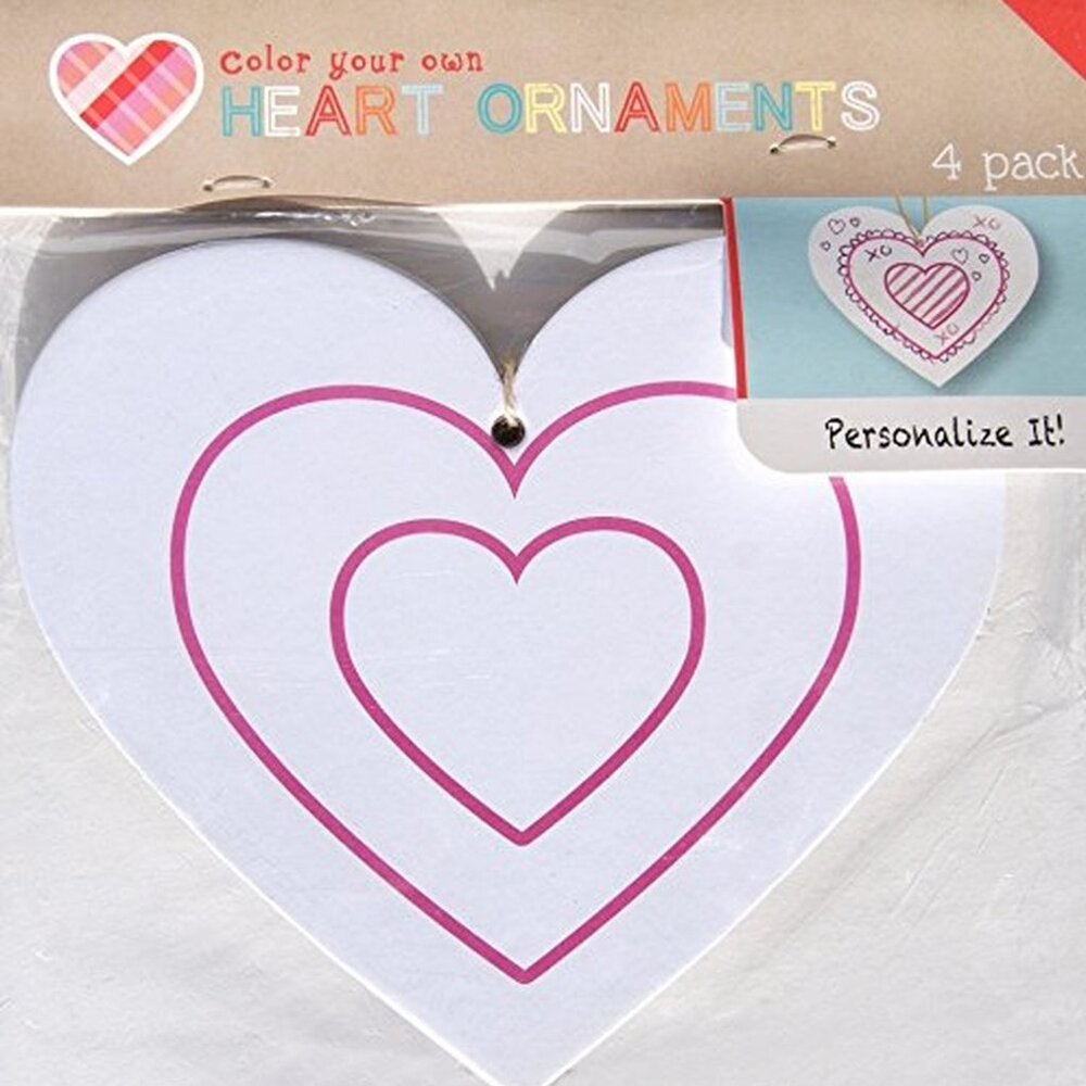 Color Your Own Decorative Hanging Heart Ornaments 6.25'' 12 Count White Pink